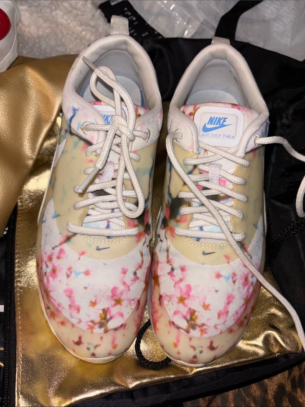 Nike Air Max Thea Cherry Blossom Floral Sneakers - White/Pink/Yellow size 8